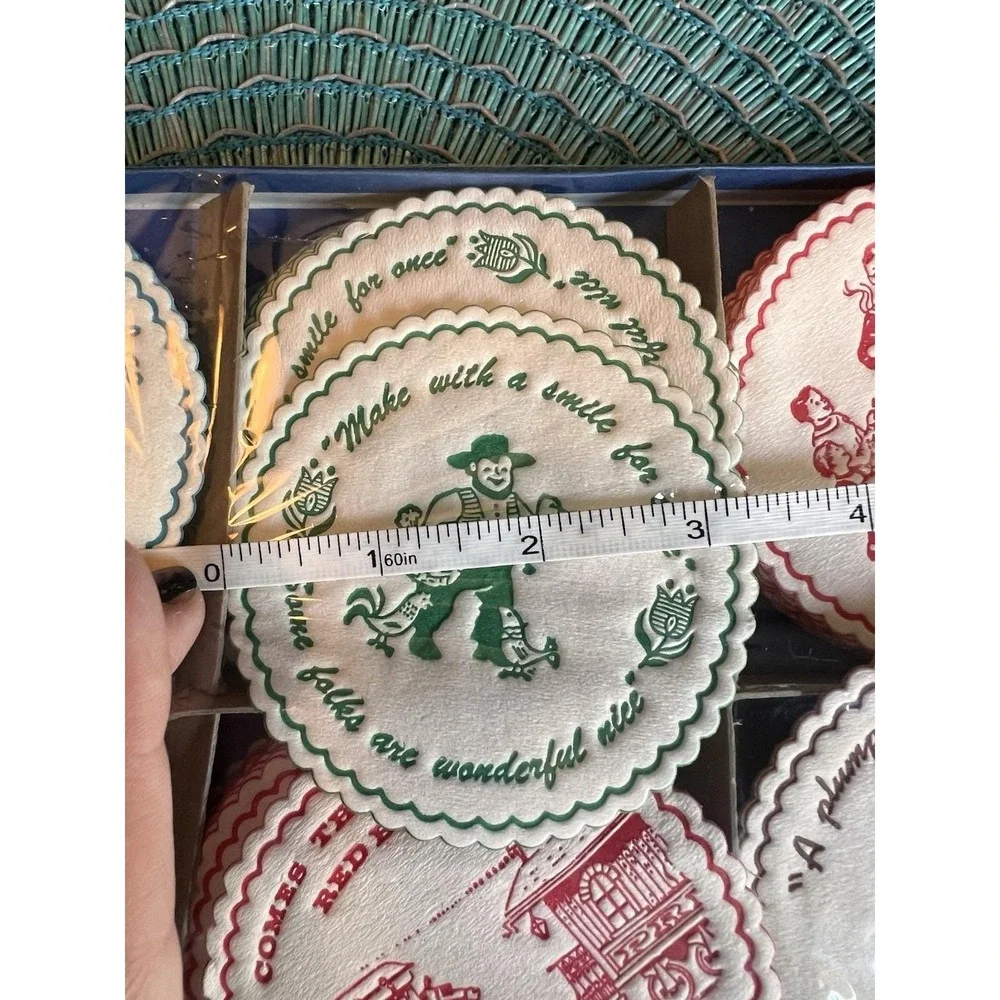 Vtg Amish Garden Spot Gifts Paper Coasters Set 60 Pennsylvania Dutch Folk Art